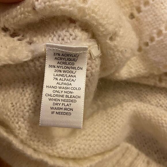 Lou & Grey Cream Alpca Wool Open Knit Turtleneck Sweater Large - Picture 4 of 4